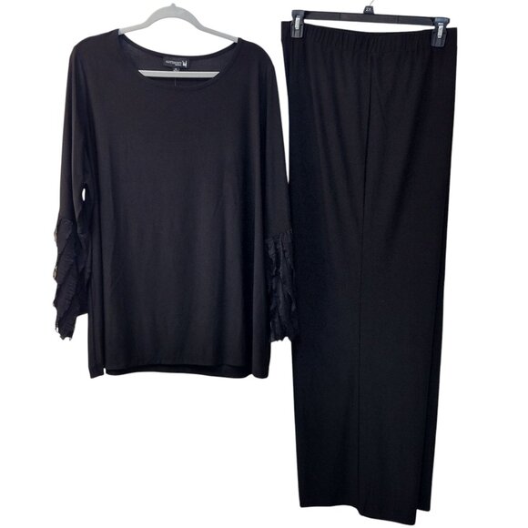 Antthony: 2-pc Flounce Sleeve Straight Leg Pant Set, Size 2X, Black - Picture 1 of 12